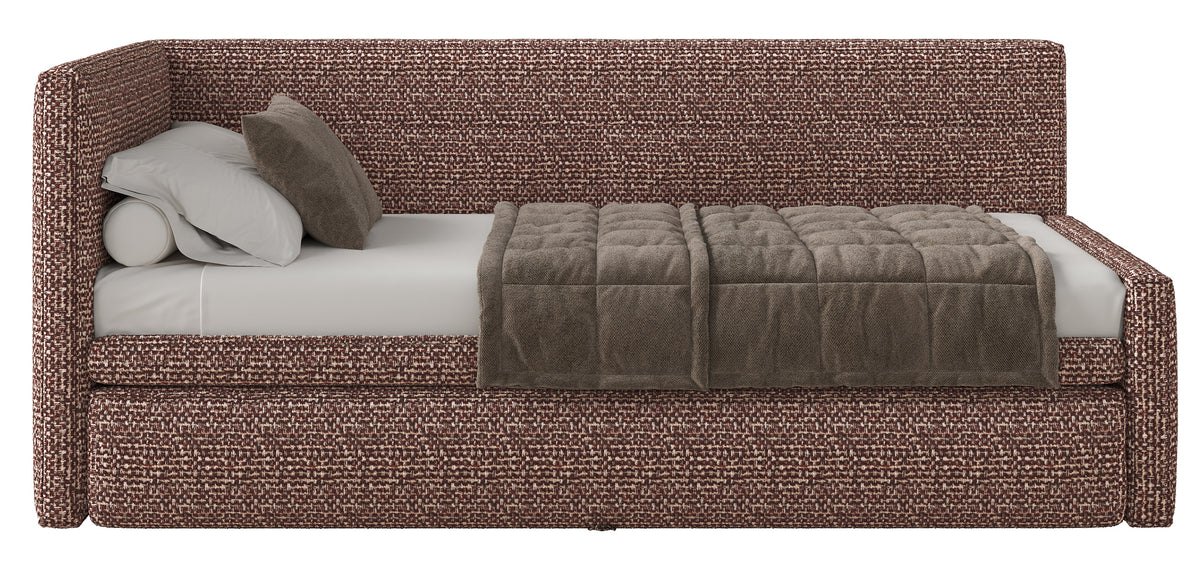 Lit junior 90x200 cm Nesmi gauche avec matelas et rangement tressé marron