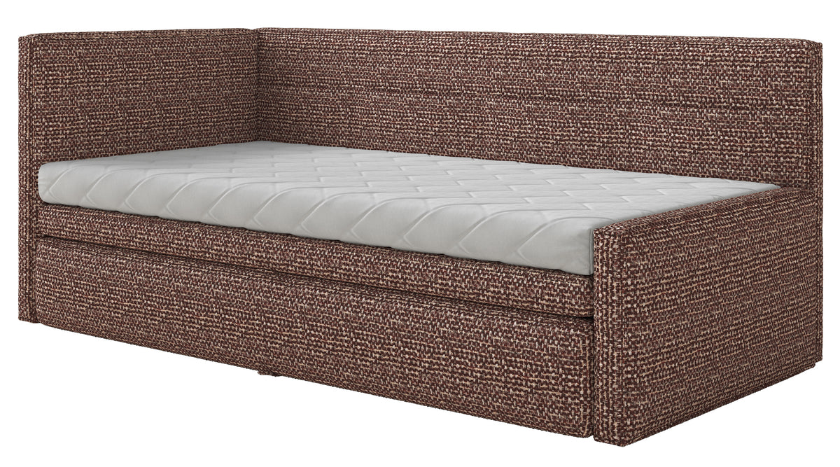 Lit junior 90x200 cm Nesmi gauche avec matelas et rangement tressé marron