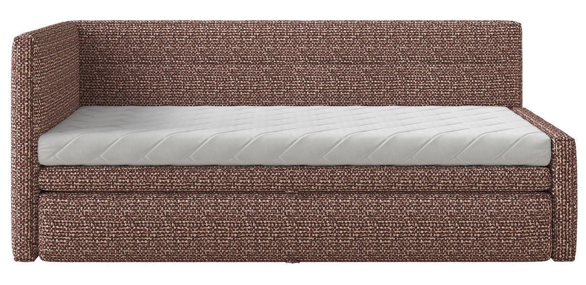 Lit junior 90x200 cm Nesmi gauche avec matelas et rangement tressé marron