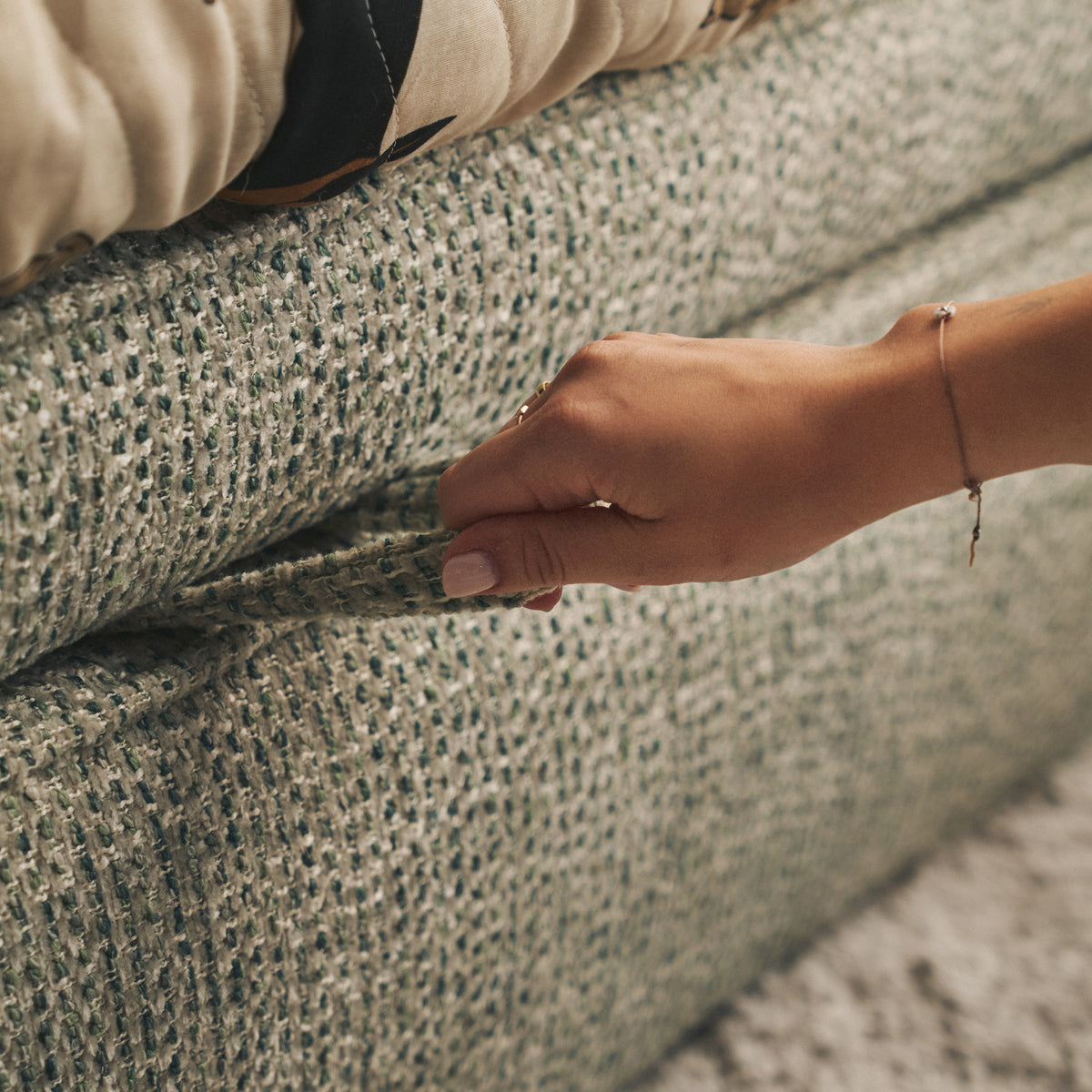 Lit junior 90x200 cm Nesmi droit avec rangement tissage sauge