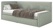 Lit junior 90x200 cm Nesmi gauche avec rangement, tissage sauge