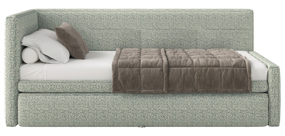 Lit junior 90x200 cm Nesmi gauche avec rangement, tissage sauge