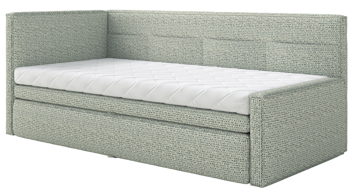 Lit junior 90x200 cm Nesmi gauche avec rangement, tissage sauge