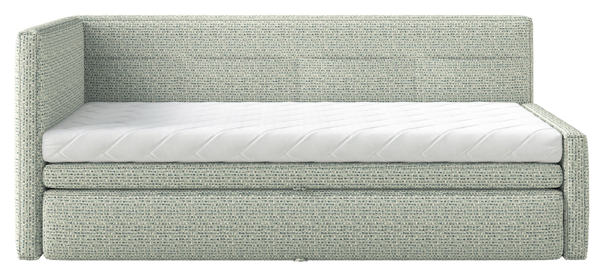 Lit junior 90x200 cm Nesmi gauche avec rangement, tissage sauge