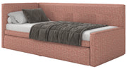 Lit junior 90x200 cm Nesmi gauche avec matelas et coffre rose tressé