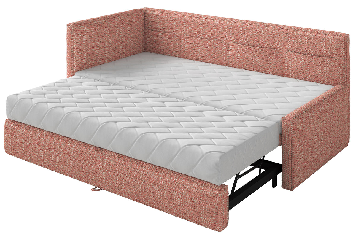 Lit gigogne 90x200 cm Nesmi pour jeunes, côté gauche, avec matelas, tissage rose