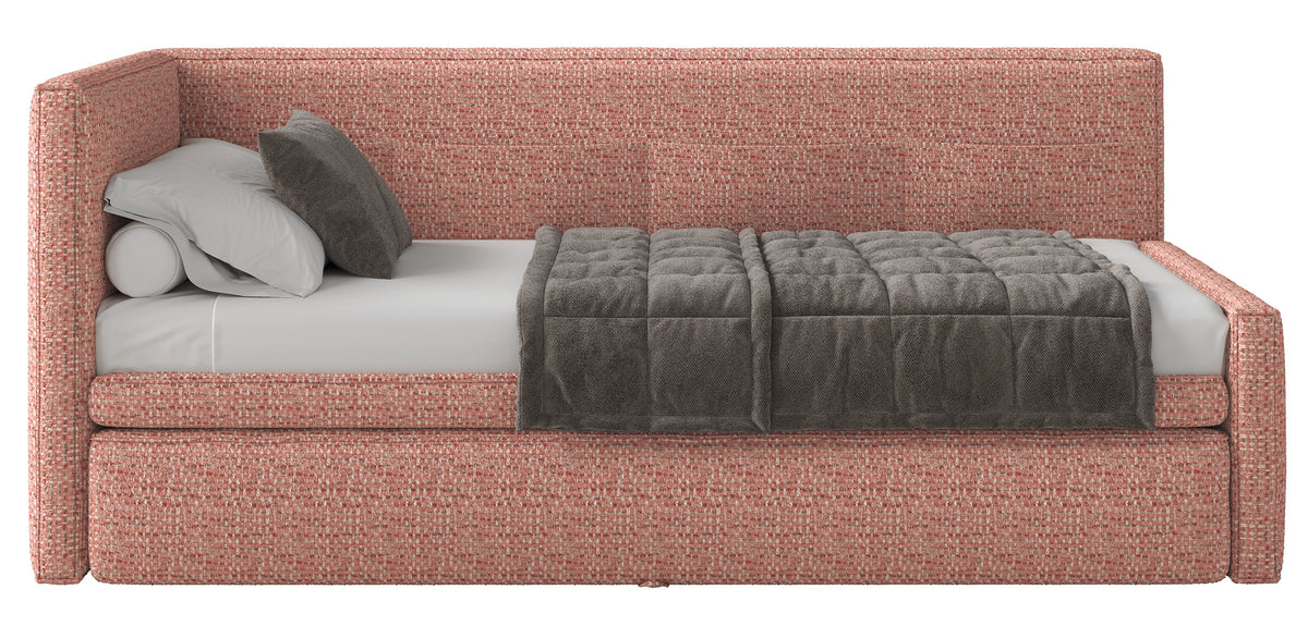 Lit junior 90x200 cm Nesmi gauche avec matelas et coffre rose tressé