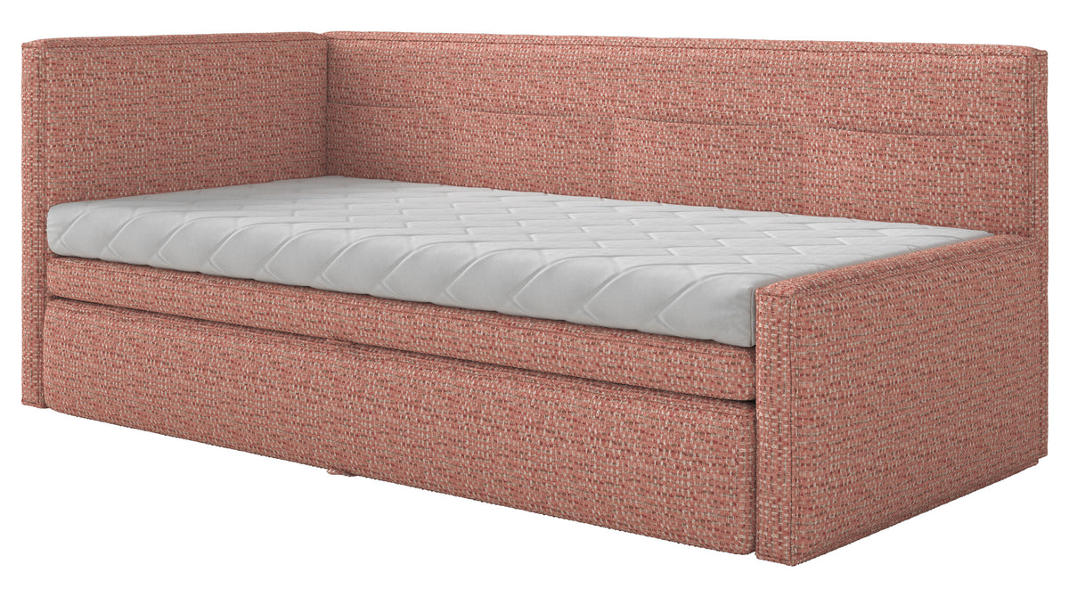 Lit junior 90x200 cm Nesmi gauche avec matelas et coffre rose tressé