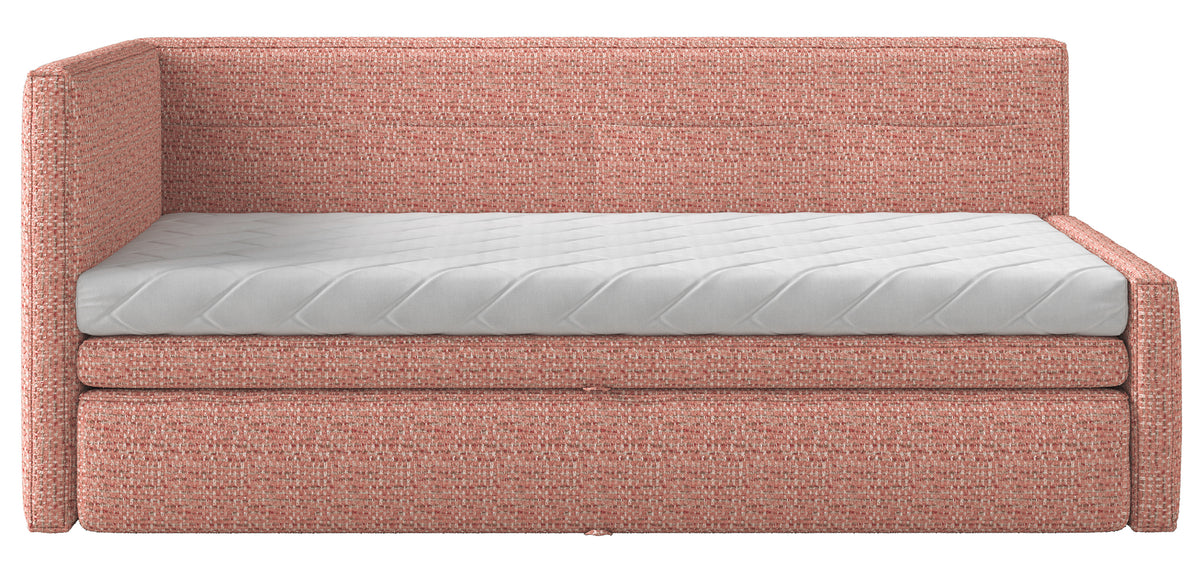 Lit junior 90x200 cm Nesmi gauche avec matelas et coffre rose tressé