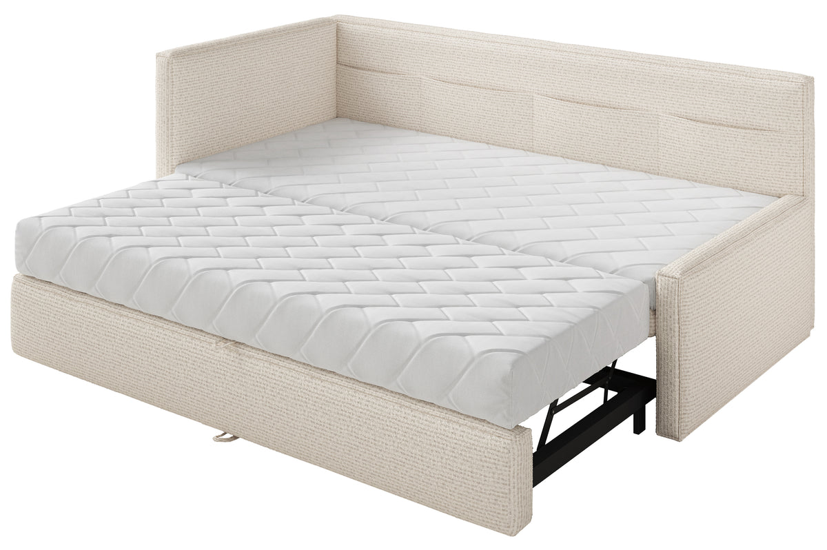 Lit junior 90x200 cm Nesmi escamotable gauche avec matelas tressage beige clair