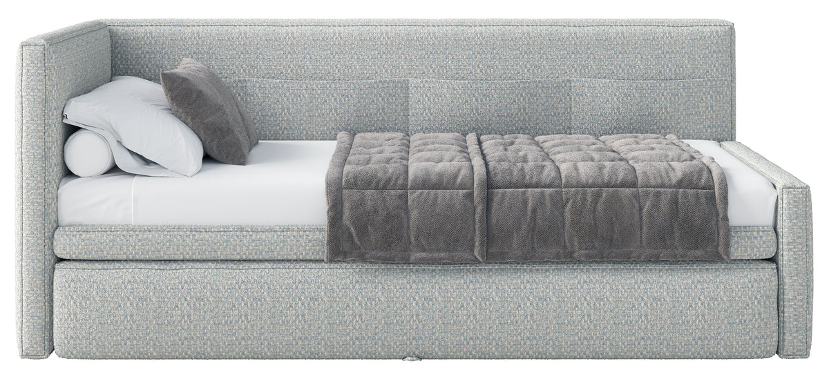 Lit pour adolescent 90x200 cm Nesmi gauche avec rangement bleu clair tressé