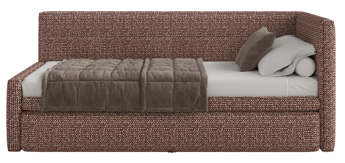 Jugendbett 90x200 cm Nesmi rechtsseitig mit Stauraum braunes Geflecht