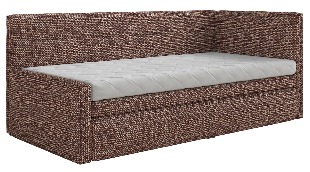 Jugendbett 90x200 cm Nesmi rechtsseitig mit Stauraum braunes Geflecht