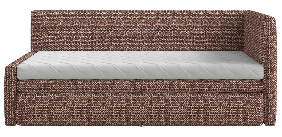 Jugendbett 90x200 cm Nesmi rechtsseitig mit Stauraum braunes Geflecht