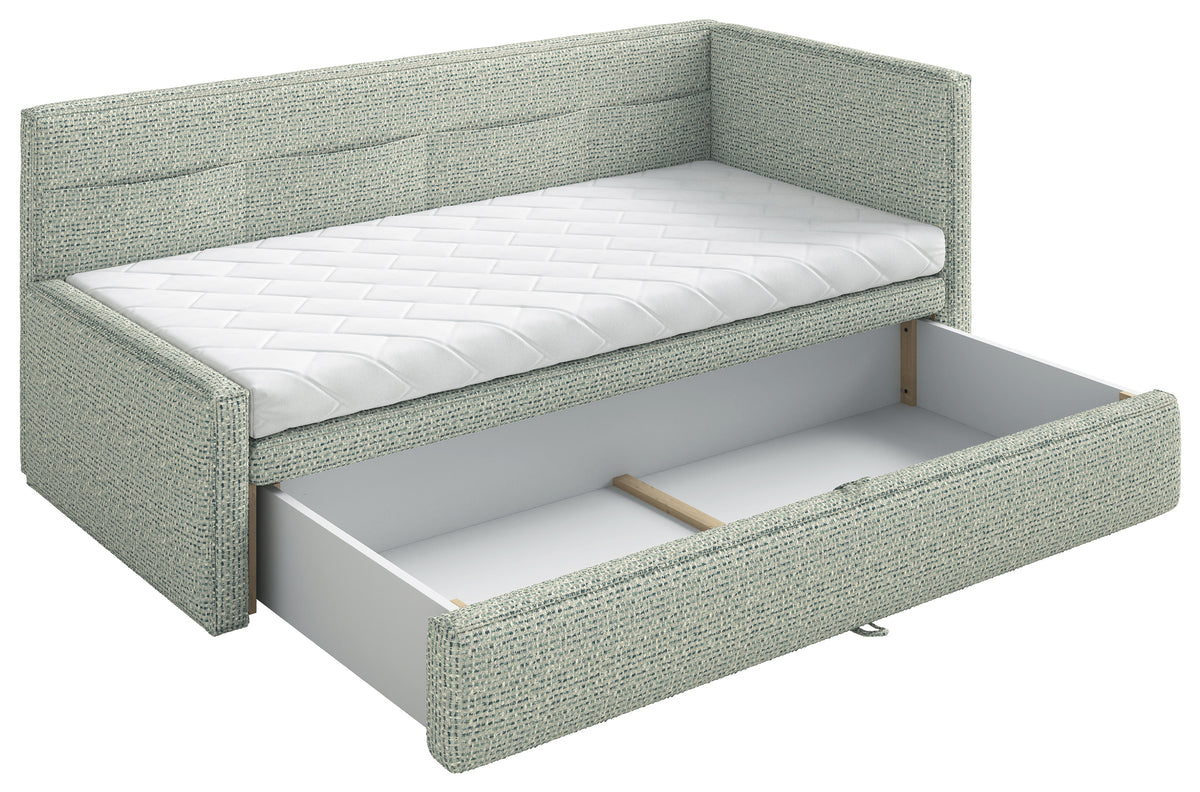 Lit junior 90x200 cm Nesmi droit avec rangement tissage sauge