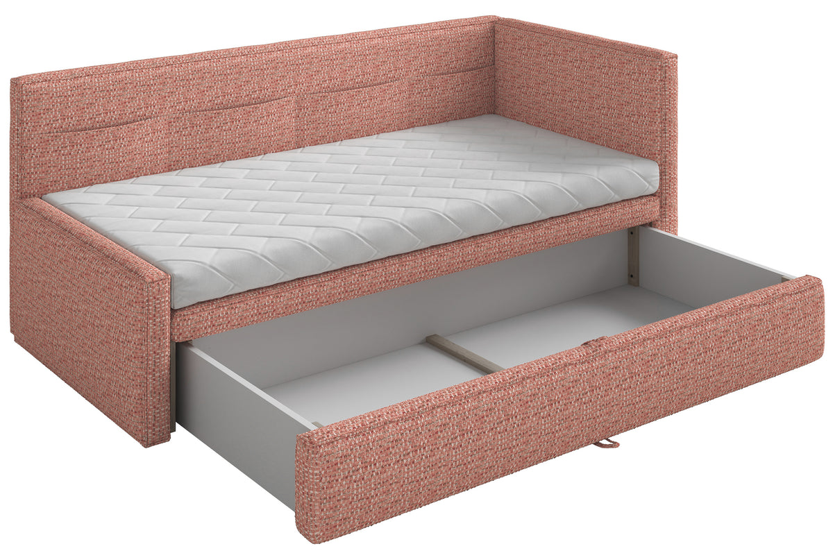 Lit junior 90x200 cm Nesmi droit avec rangement tressé rose