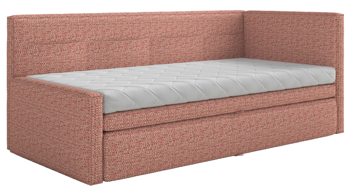 Lit junior 90x200 cm Nesmi droit avec rangement tressé rose