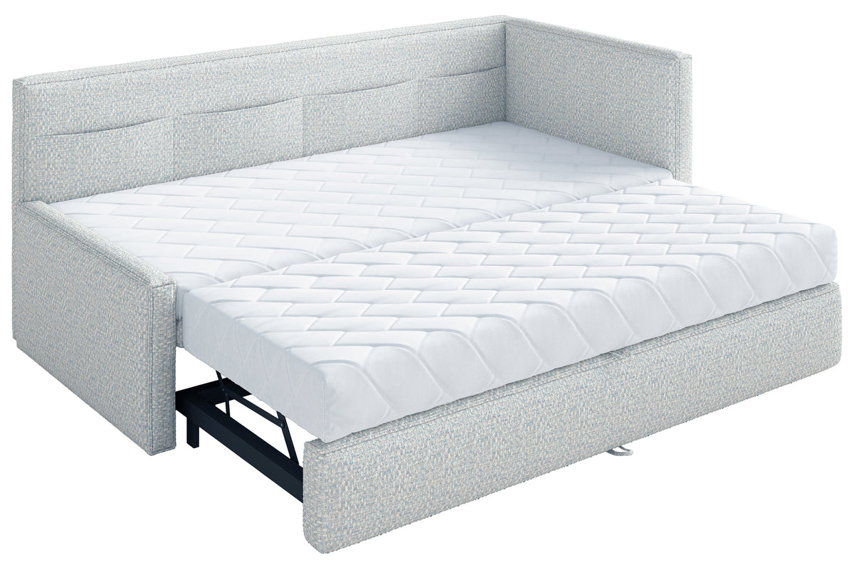 Lit d'adolescent 90x200 cm Nesmi coulissant droit avec matelas bleu clair en tissage