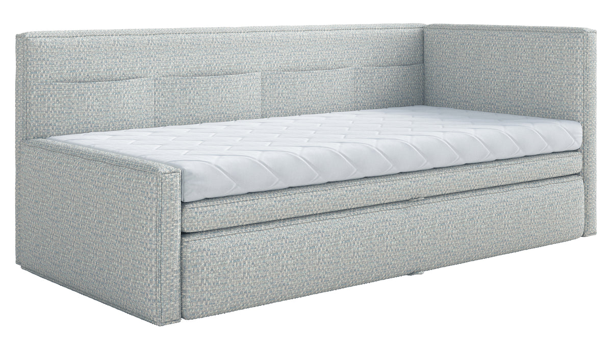 Lit junior 90x200 cm Nesmi droit avec rangement tissage bleu clair
