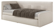 Lit jeune 90x200 cm Nesmi gauche avec rangement, crème en chenille facile à nettoyer