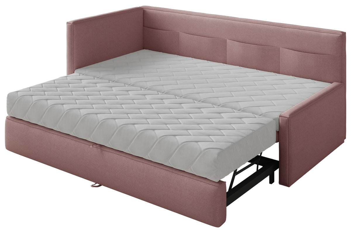 Lit d'appoint pour adolescent 90x200 cm Nesmi escamotable gauche avec matelas en chenille rose poudré facile à nettoyer