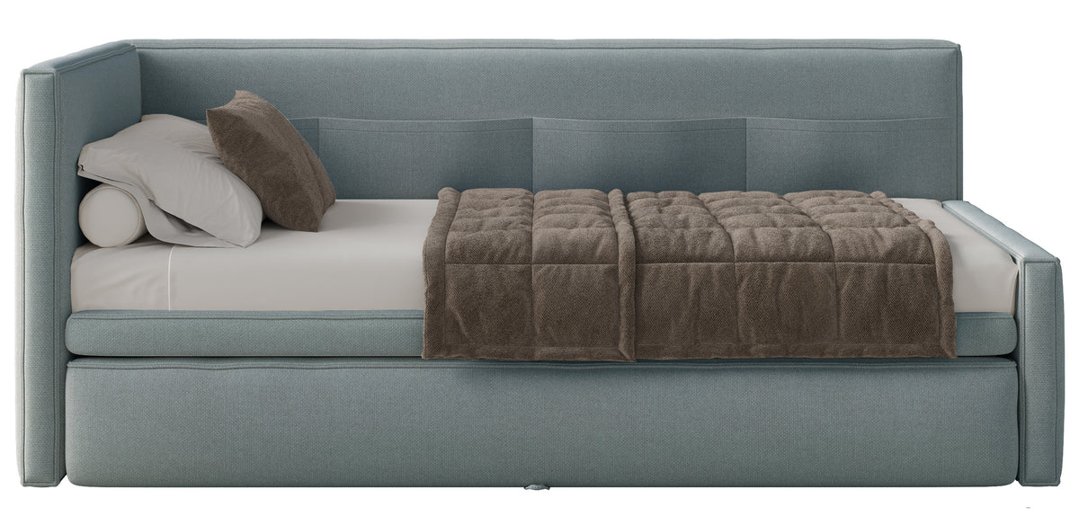 Lit jeune 90x200 cm Nesmi tiroir gauche avec matelas bleu en chenille facile à nettoyer