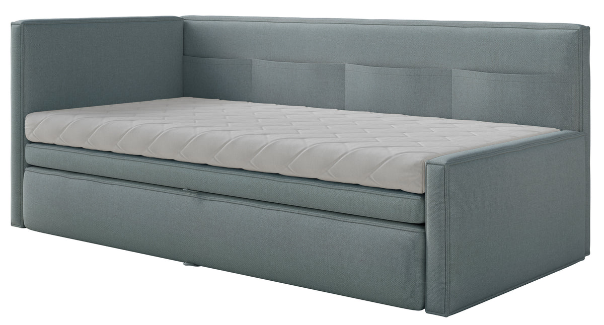 Lit jeune 90x200 cm Nesmi tiroir gauche avec matelas bleu en chenille facile à nettoyer