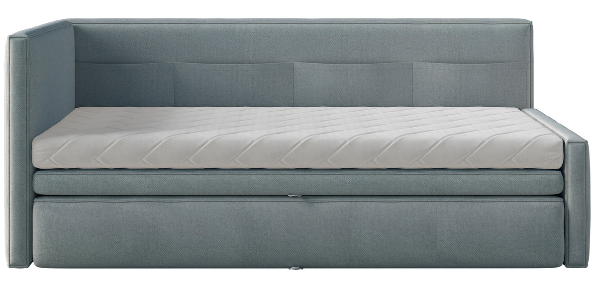 Lit jeune 90x200 cm Nesmi tiroir gauche avec matelas bleu en chenille facile à nettoyer