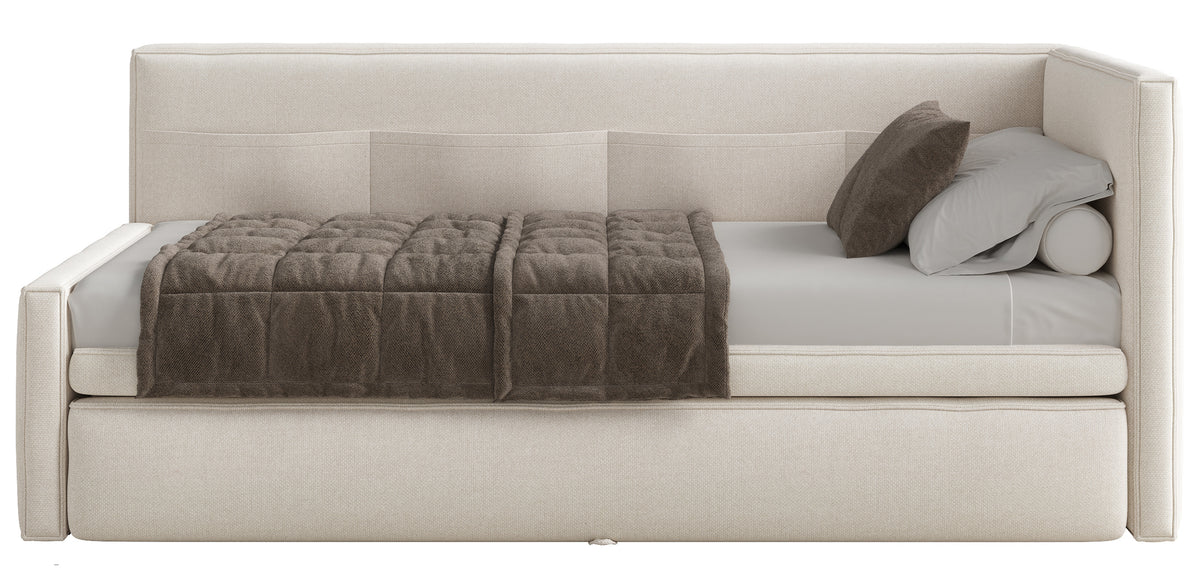 Lit d’enfant 90x200 cm Nesmi tiroir droit avec matelas, crème, chenille facile à nettoyer