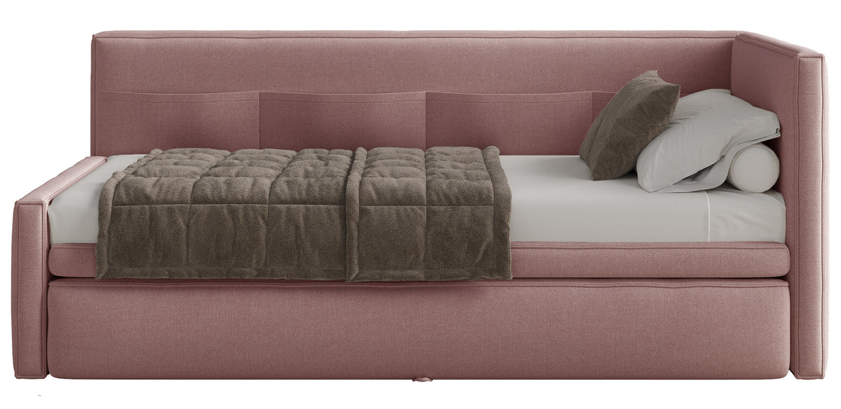 Lit gigogne 90x200 cm Nesmi droite avec matelas en chenille rose poudré facile à nettoyer