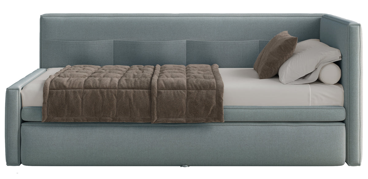 Lit junior 90x200 cm Nesmi droit avec rangement bleu chenille facile à nettoyer