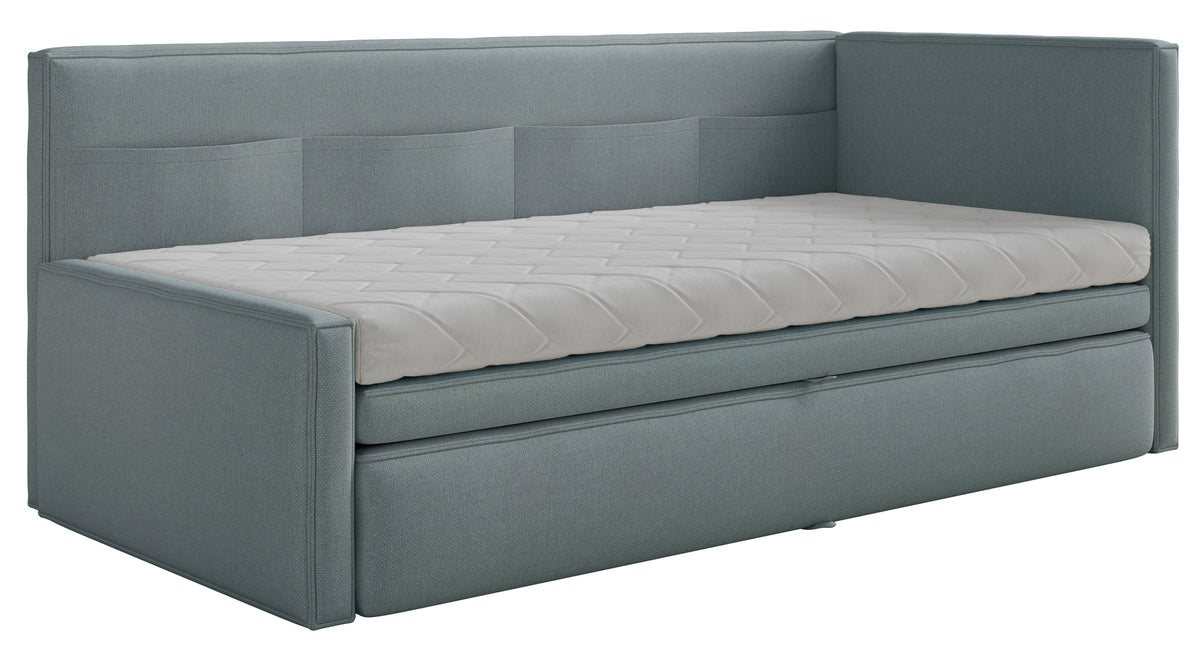 Lit junior 90x200 cm Nesmi droit avec rangement bleu chenille facile à nettoyer