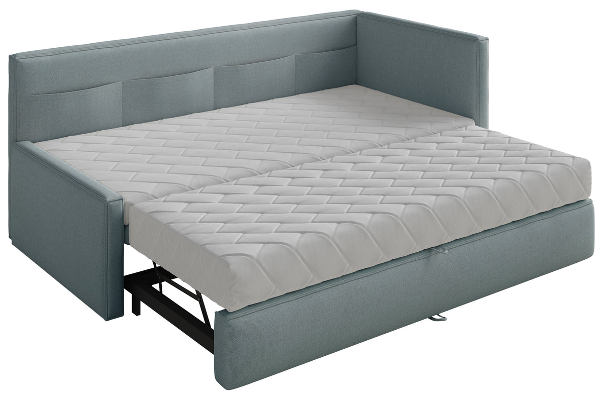 Lit d'adolescent 90x200 cm Nesmi coulissant droit avec matelas en chenille bleue facile à nettoyer