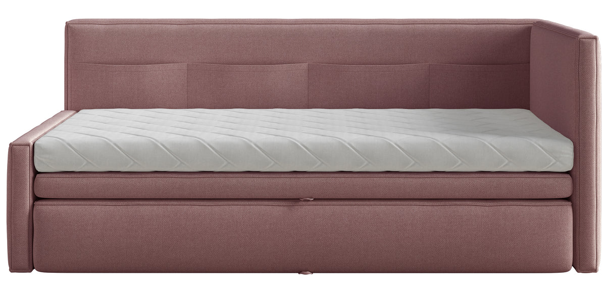 Lit gigogne 90x200 cm Nesmi droite avec matelas en chenille rose poudré facile à nettoyer