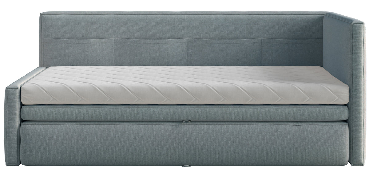 Lit junior 90x200 cm Nesmi droit avec rangement bleu chenille facile à nettoyer