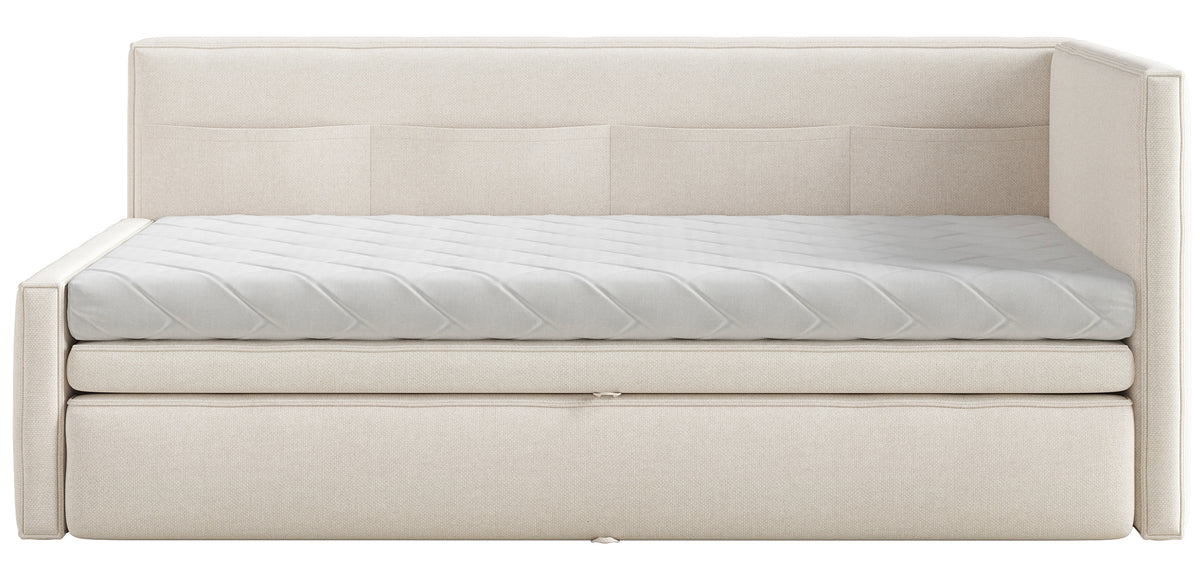 Lit d’enfant 90x200 cm Nesmi tiroir droit avec matelas, crème, chenille facile à nettoyer