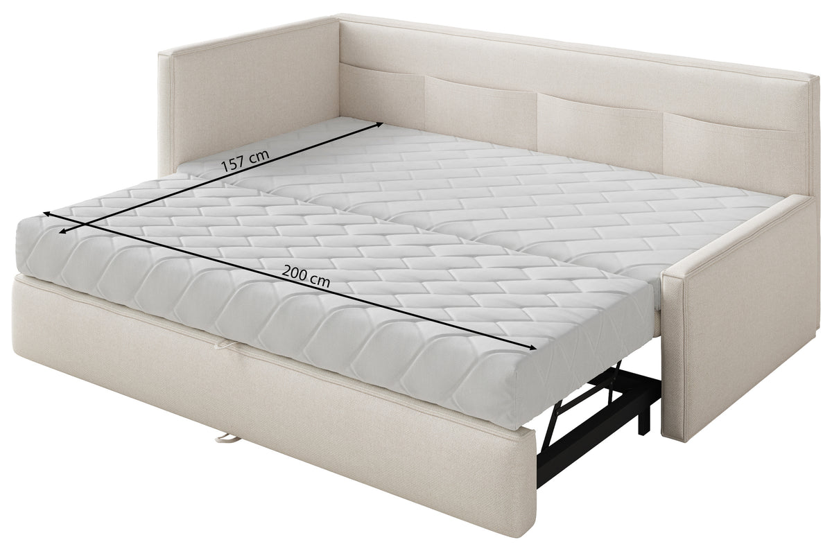Lit d’enfant 90x200 cm Nesmi tiroir droit avec matelas, crème, chenille facile à nettoyer