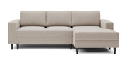 Canapé d'angle avec fonction couchage Nalika en L, avec coffre de rangement, velours hydrofuge beige, orientation droite