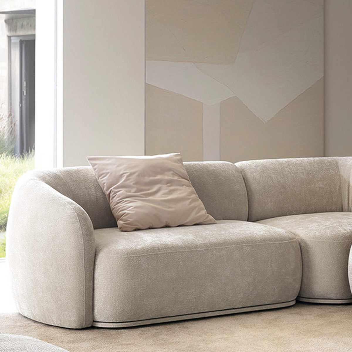 Canapé d'angle modulaire Bommo en L, droit, en chenille gris-beige