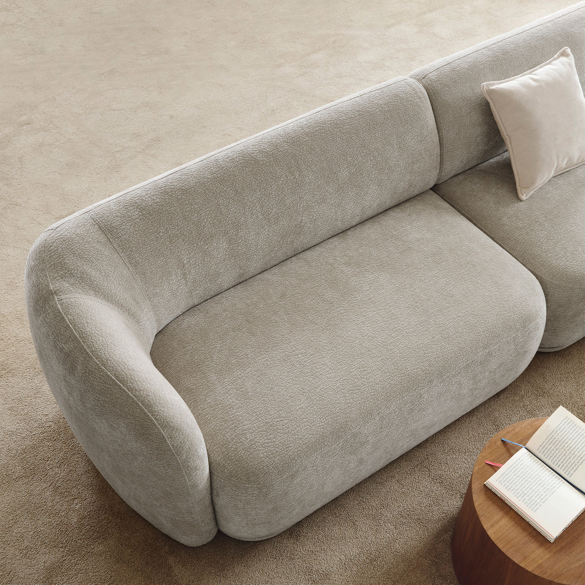 Canapé d'angle modulaire Bommo en L, droit, en chenille gris-beige