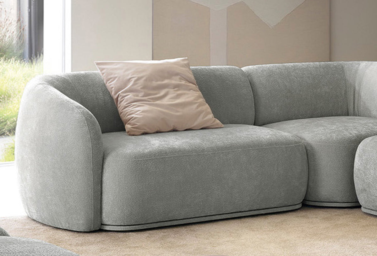 Canapé d'angle modulable Bommo en L avec pouf, gris chiné, côté droit