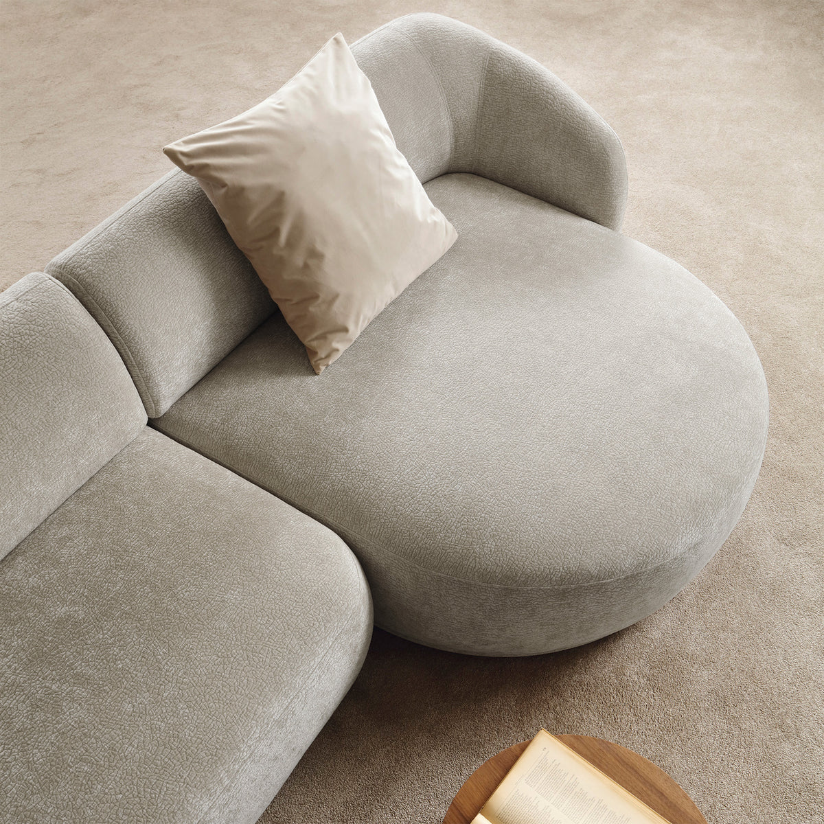 Canapé d'angle modulaire Bommo en L, droit, en chenille gris-beige
