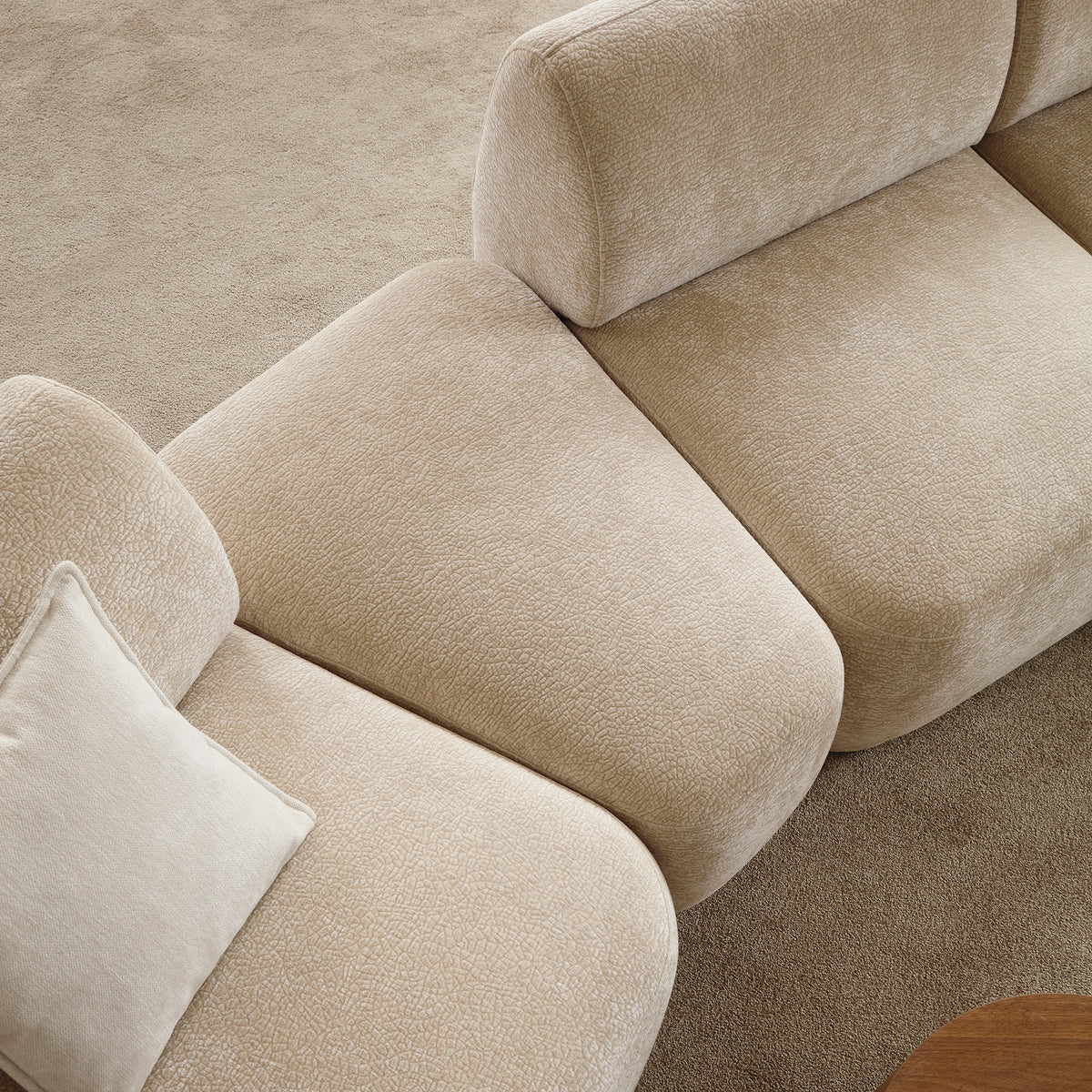 Canapé d'angle modulaire Bommo en L avec pouf, côté gauche, beige en chenille