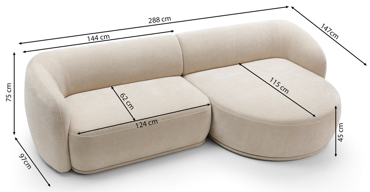 Canapé d'angle modulaire Bommo en L, droit, en chenille gris-beige