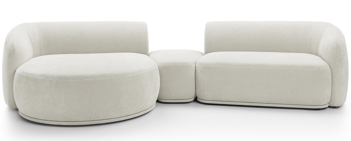 Modulares Ecksofa Bommo L-förmig mit linksseitigem Hocker, cremefarbener Chenillestoff