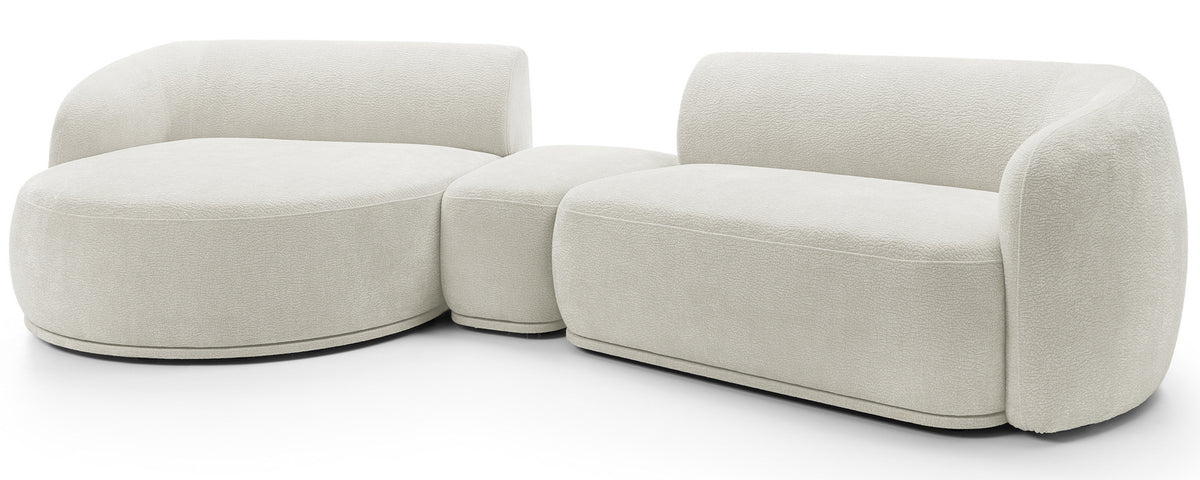 Canapé d’angle modulaire Bommo en L avec pouf, côté gauche, velours chenille crème