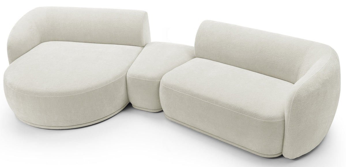 Canapé d’angle modulaire Bommo en L avec pouf, côté gauche, velours chenille crème