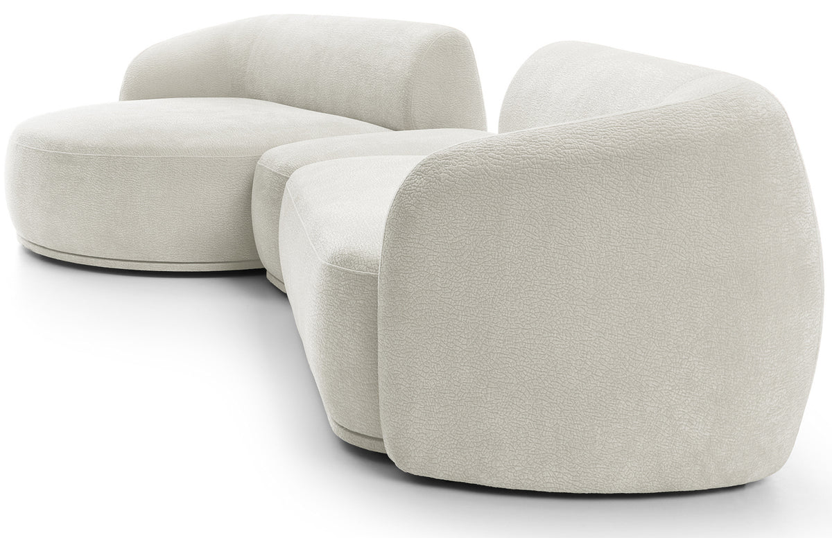 Canapé d’angle modulaire Bommo en L avec pouf, côté gauche, velours chenille crème