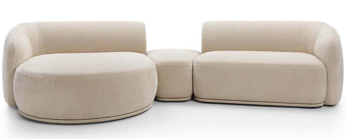 Canapé d'angle modulaire Bommo en L avec pouf, côté gauche, beige en chenille