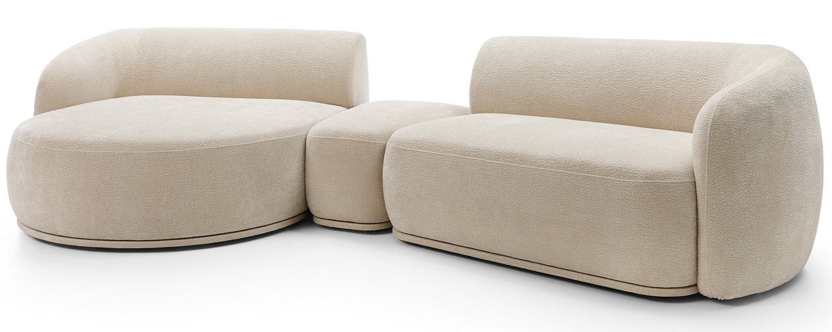 Canapé d'angle modulaire Bommo en L avec pouf, côté gauche, beige en chenille